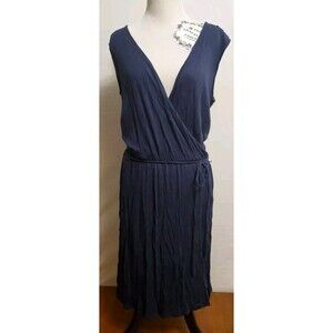 Joe Fresh Navy Blue Sleeveless Tie Waist Dress Knee Length‎ Size XL
